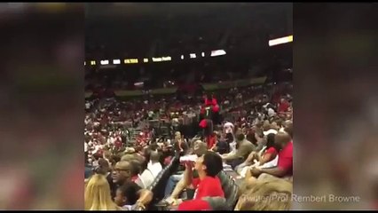 Atlanta Hawks mascot stumbles on chairs during stunt gone wrong
