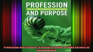 READ book  Profession and Purpose A Resource Guide for MBA Careers in Sustainability Full EBook