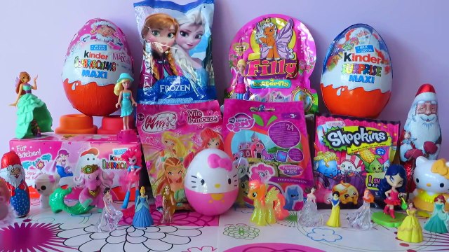 Frozen Disney Princess My Little Pony Hello Kitty Filly Shopkins Winx Unboxing Kinder Surp