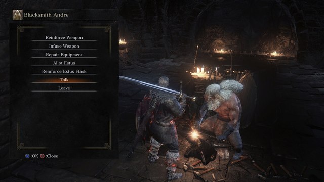 Dark Souls III - Firelink Shrine: Reinforce Claymore & Andre The Blacksmith ''Coal'' Dialogue PS4