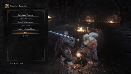 Dark Souls III - Firelink Shrine: Reinforce Claymore & Andre The Blacksmith ''Coal'' Dialogue PS4