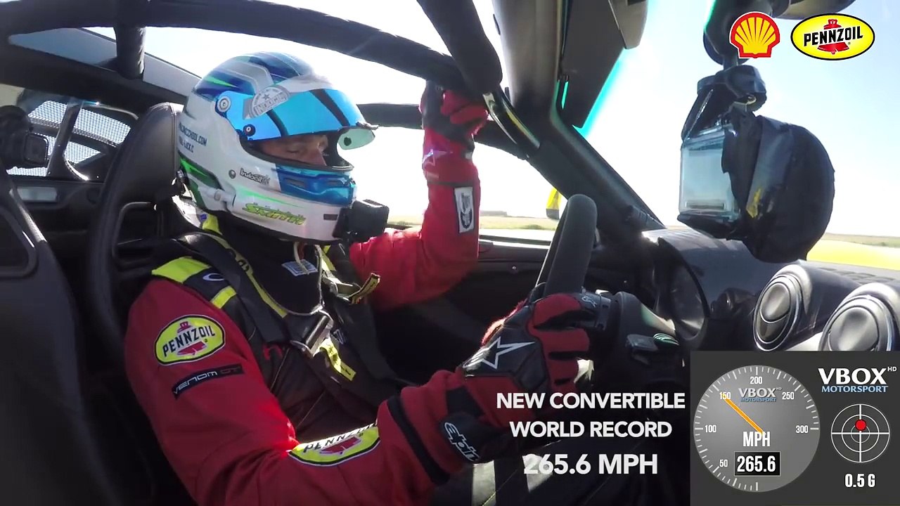 Tam olarak 265.6 MPH yani 413 kilometre hıza ulaşan Teksas menşeli Hennessey Venom GT Spyder resmi olarak dünyanın en hızlı üstü açık arabası.