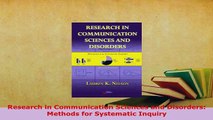 Download  Research in Communication Sciences and Disorders Methods for Systematic Inquiry Ebook