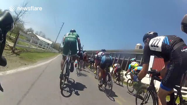 Helmet cam captures dramatic bike crash involving three cyclists