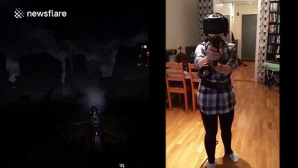 Woman plays VR horror game and screams wildly