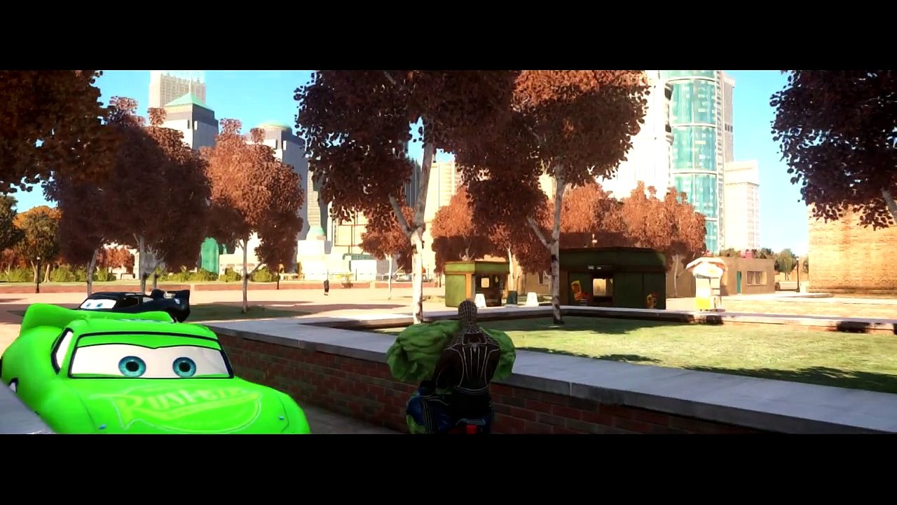 Black Spiderman with his Custom Color Mcqueen Cars Race Hulk Green Lightning Mcqueen Cars
