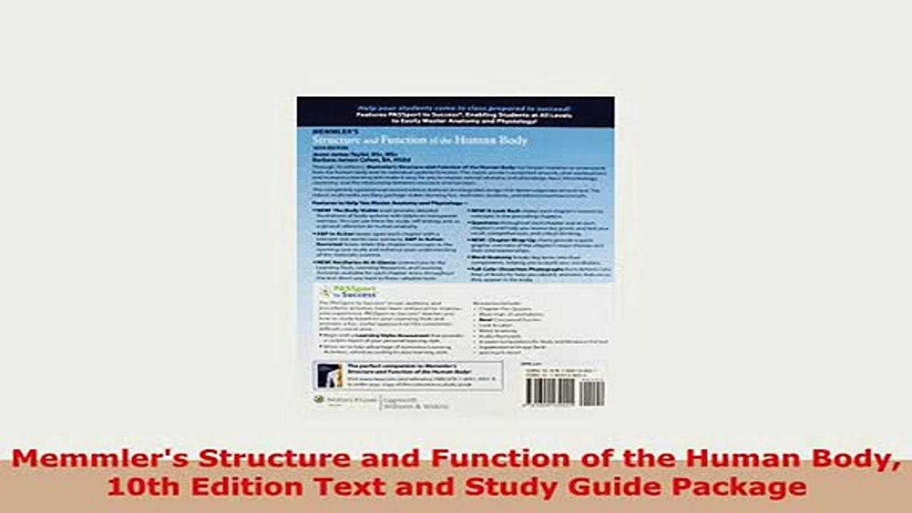 Download  Memmlers Structure and Function of the Human Body 10th Edition Text and Study Guide Download Online