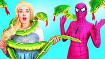 Spiderman vs Frozen Elsa & Pink Spidergirl Snake Prank! w_ Maleficent & Joker! Funny Superheroes _) (1080p)