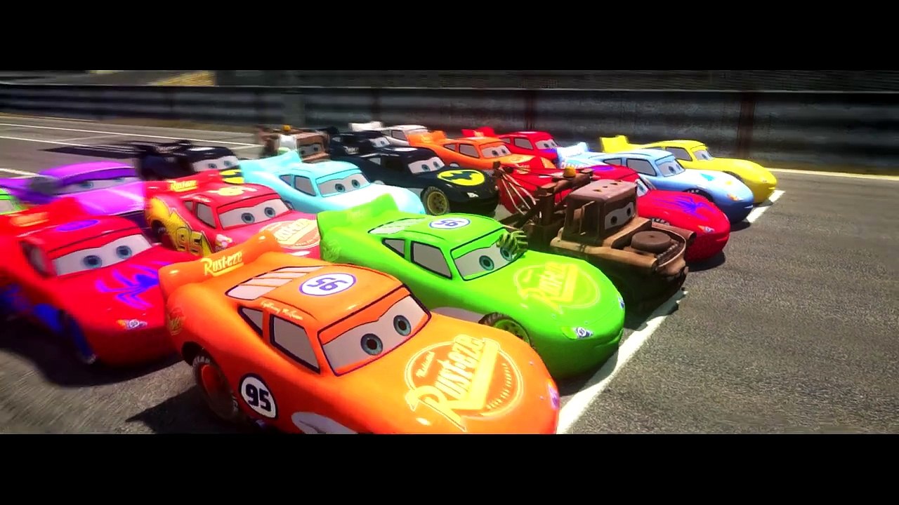 AWESOME MCQUEEN CARS RACE!!! Disney Pixar Dinoco, Mater, Ramone with Spiderman, HULK & Bat