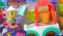 Playdoh Town Ice Cream Maker Truck Man with Disney Frozen Queen Elsa and Princess Anna Toy