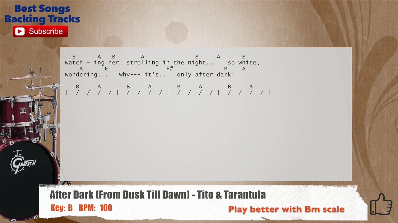 After Dark (From Dusk Till Dawn) - Tito & Tarantula Drums Backing Track with chords and lyrics