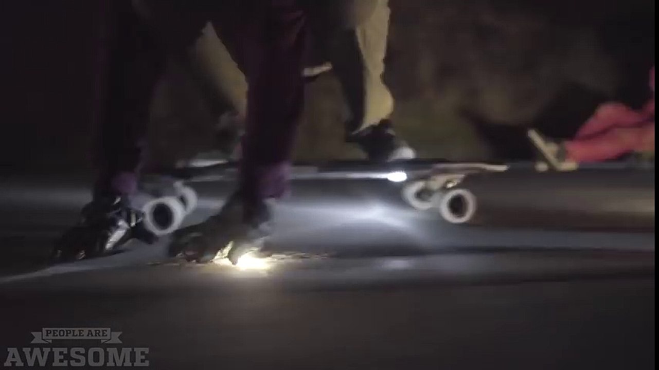 Downhill Longboarding by Moonlight   People are Awesome