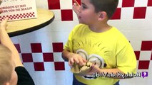 BACON VANILLA SHAKE! Vinegar Fries at 5 Guys Burgers Restaurant Review Kids Baby#2