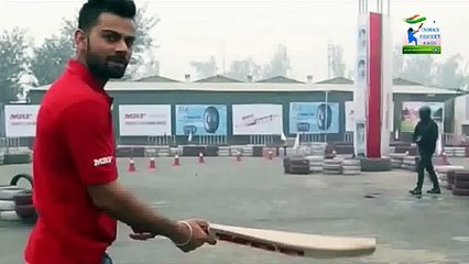 Superb Accuracy of Virat Kohli Hitting Drive Through Rolling Tyres