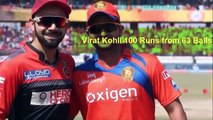 Highlights of Virat kohli 100 runs from 63 balls in IPL 2016 RCB vs GUL