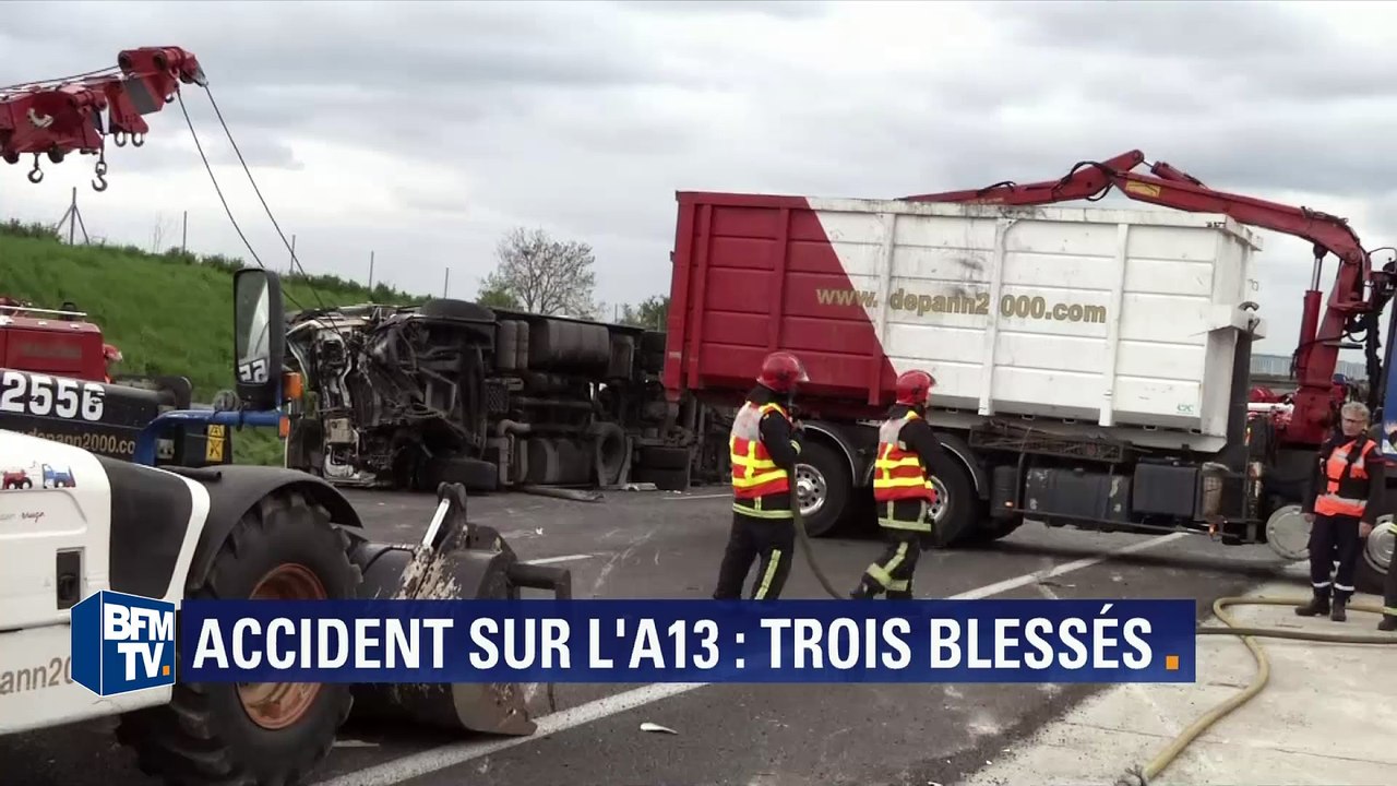 Accident sur l'A13: "Un autre camion a été complètement éventré", selon un témoin