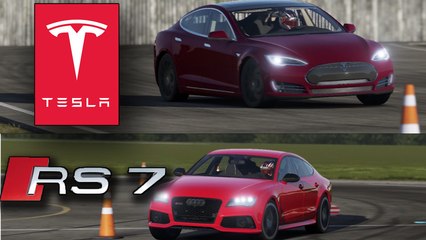Tesla P90D vs APR Audi RS7 - AWD 4 Door Battle