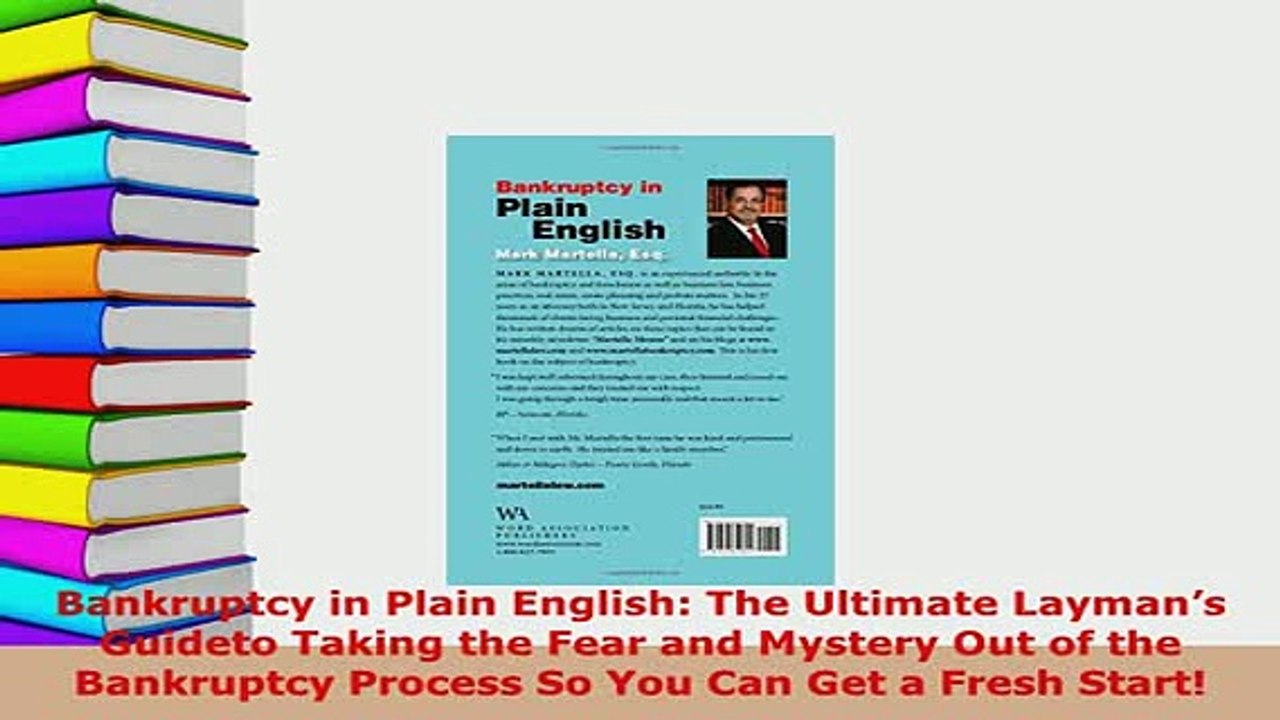 PDF  Bankruptcy in Plain English The Ultimate Laymans Guideto Taking the Fear and Mystery Out Free Books