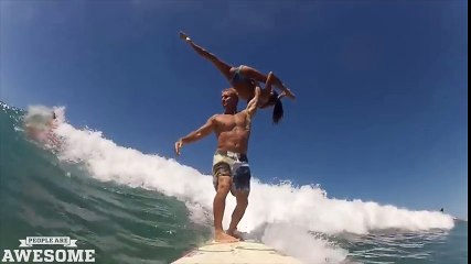 Incredible tandem surfing tricks! (People are Awesome)