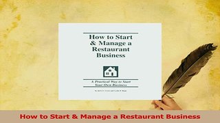Read  How to Start  Manage a Restaurant Business PDF Online