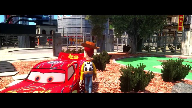 Toy Story Sheriff Woody plays with Disney Pixar Cars Lightning McQueen Custom Zombie