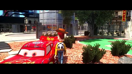 Toy Story Sheriff Woody plays with Disney Pixar Cars Lightning McQueen Custom Zombie