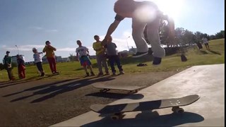 People are Awesome  Kid backflips from one skateboard to another!