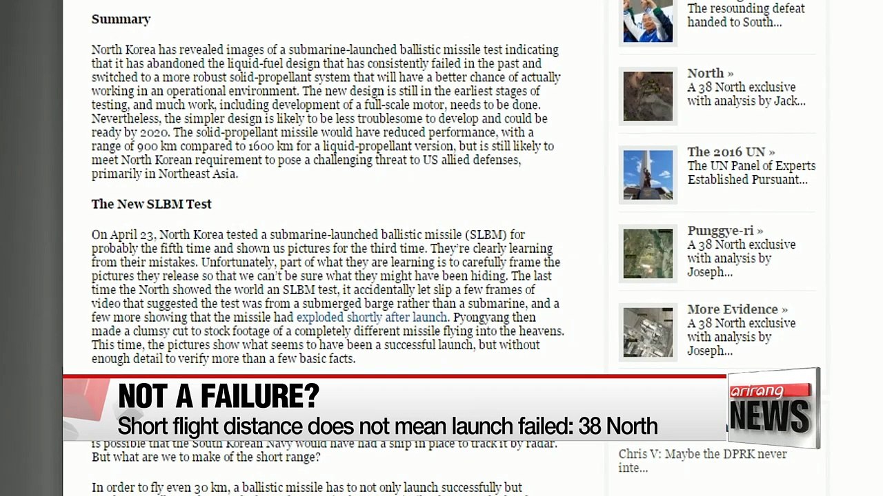 N. Korea's missile launch could have been successful :38 North