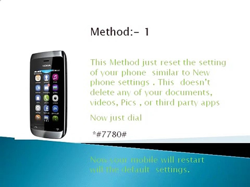 Nokia Asha 308 factory reset..