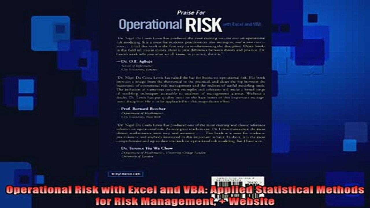 FREE EBOOK ONLINE  Operational Risk with Excel and VBA Applied Statistical Methods for Risk Management  Full Free