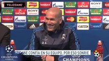 Felizidane Zinedine Zidane muy feliz en rueda de prensa • Manchester City vs Real Madrid • 2016