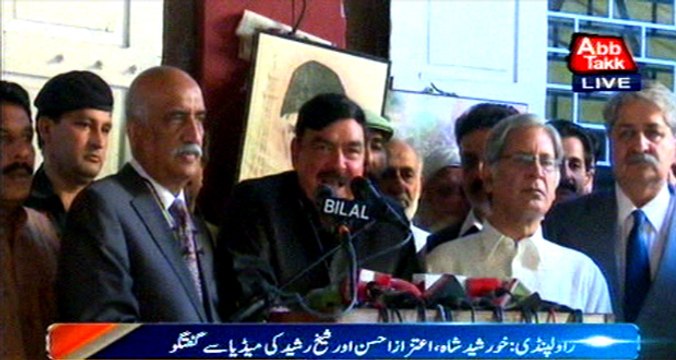 Rawalpindi: Khursheed Shah, Aitzaz Ahsan, Sheikh Rasheed media talk