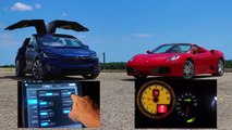 Tesla Model X P90D Ludicrous vs Ferrari F430 Drag Racing and