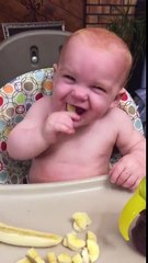 NEW Funny baby laughing at bananas With His Mom