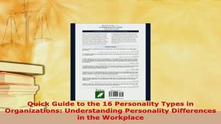 PDF  Quick Guide to the 16 Personality Types in Organizations Understanding Personality PDF Full Ebook