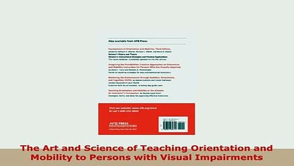 PDF  The Art and Science of Teaching Orientation and Mobility to Persons with Visual PDF Online