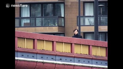 Benedict Cumberbatch filming on Vauxhall Bridge