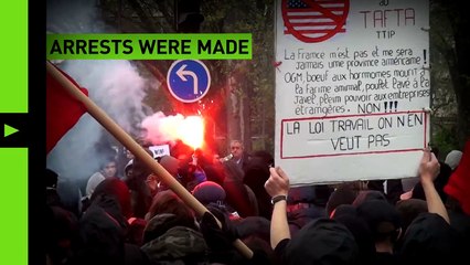 Police officers have clashed with anti-labor reform protesters and deployed tear gas in several French cities