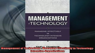 READ book  Management of Technology  Managing Effectively in TechnologyIntensive Organizations  FREE BOOOK ONLINE