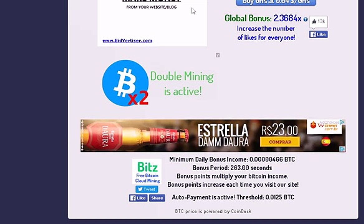 BitzFree - Minerando Bitcoins - Ganhe Até 5000 Ghs Sem Investir