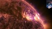 Awesome moment plasma burst from the sun in a mid-level solar flare captured by NASA