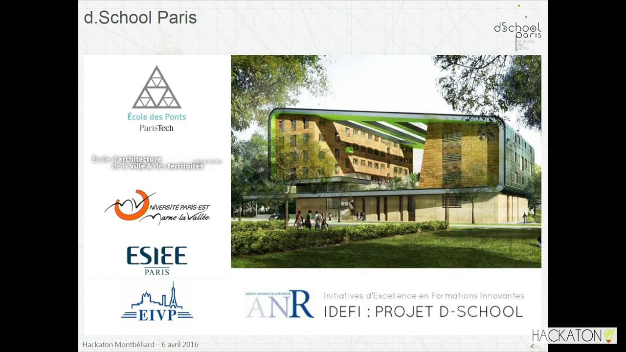 Hackaton 2016 : conférence "Design thinking et espaces d'apprentissage créatif" par Hubert Michaudet, école D-School