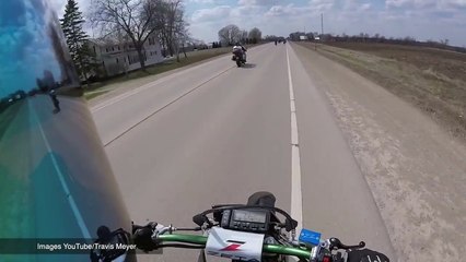 Chien et motards à terre, merci au camionneur...