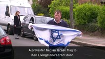 Protester ties Israeli flag to Ken Livingstone's door