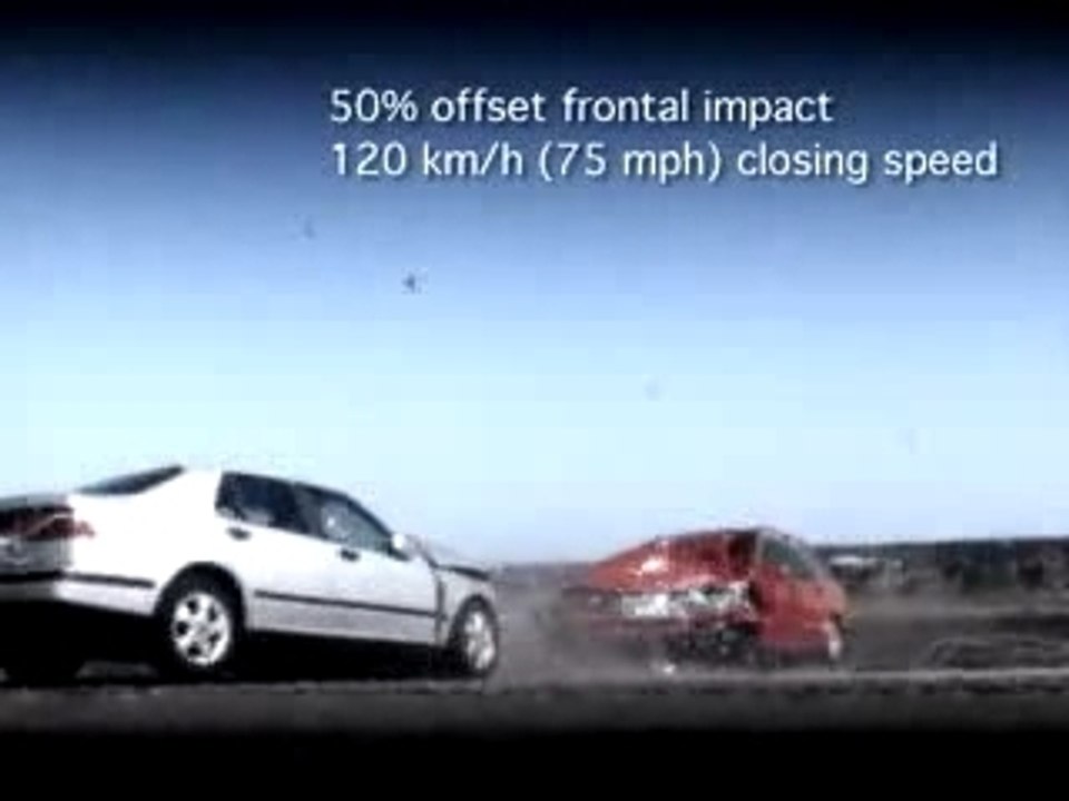 Saab 9-5 crash test with 2 cars
