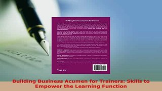 PDF  Building Business Acumen for Trainers Skills to Empower the Learning Function Download Full Ebook