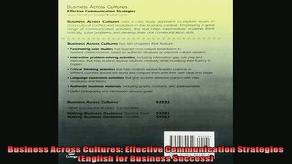 FREE DOWNLOAD  Business Across Cultures Effective Communication Strategies English for Business  FREE BOOOK ONLINE