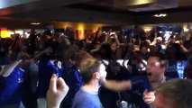 Leicester City Football Club fans celebrating as Wes Morgan equalises against Manchester United
