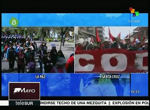 Presidente boliviano marcha con obreros el Día del trabajo