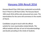 Haryana 10th Board Result 2016, Haryana 10th Result 2016